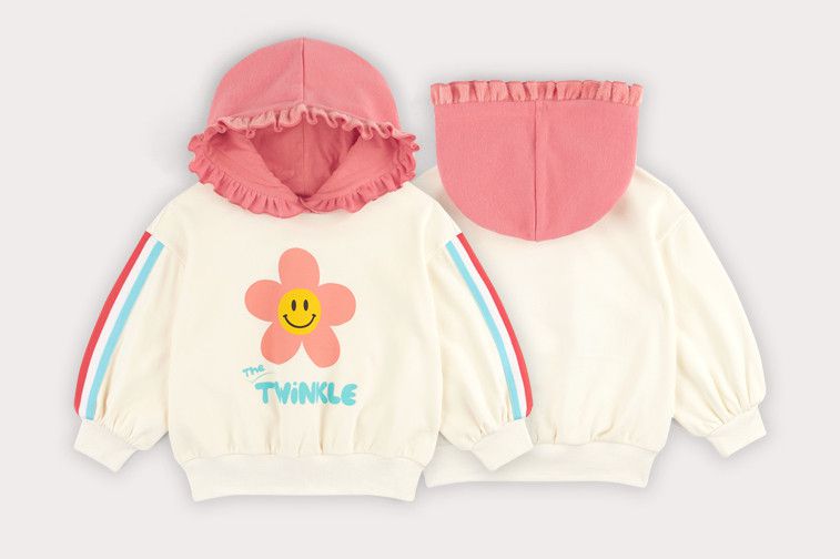 韓國 HEJMINI - (內刷毛)開心花朵泡泡袖連帽T