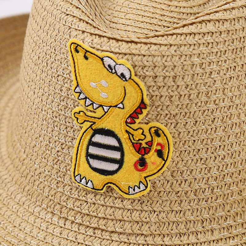 百搭兒童卷邊草帽/遮陽帽-調皮恐龍-杏色 (建議2-8歲)