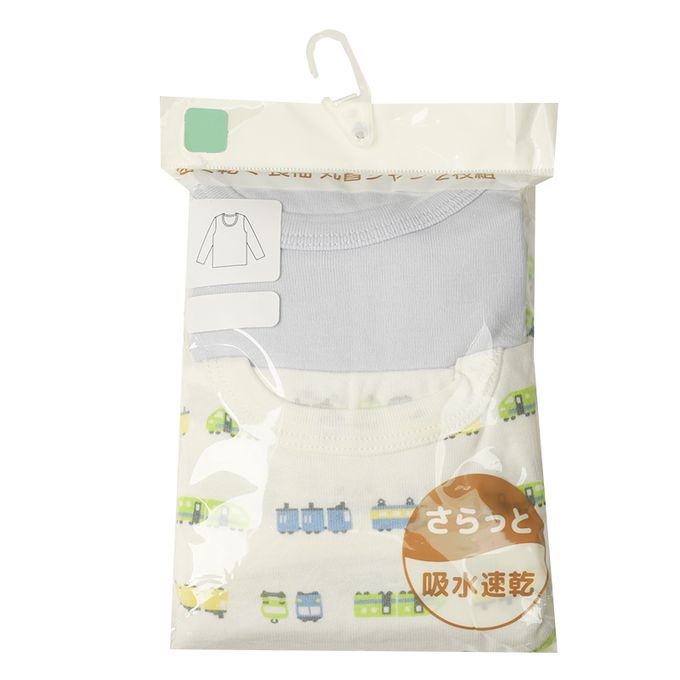 akachan honpo - 長袖圓領速乾上衣-2件組 電車-淺藍色