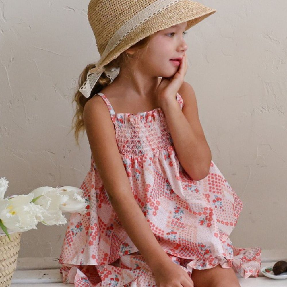 Puellaflo 繽紛花漾細肩帶背心上衣-紅