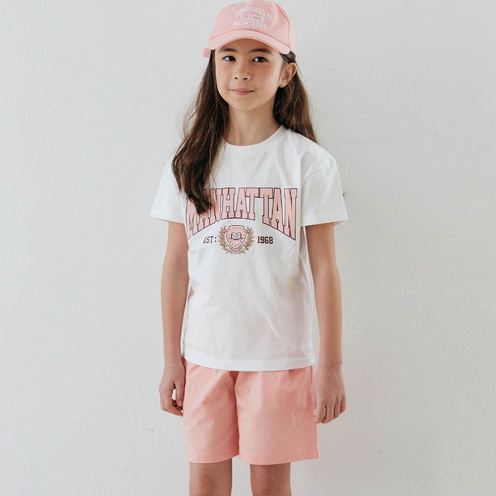 舒適純棉短袖套裝-曼哈頓-白X粉