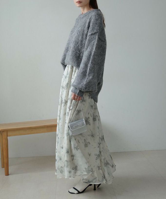 日本 Bab - 溫柔印象花卉雪紡長裙-米黃