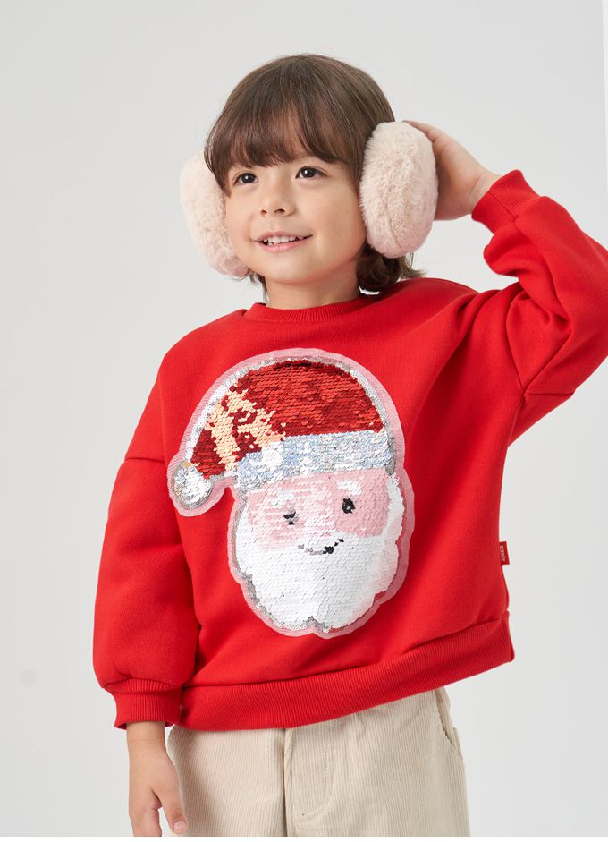 韓國 OZKIZ - (內磨毛)閃亮變色長袖大學T-聖誕老公公-紅
