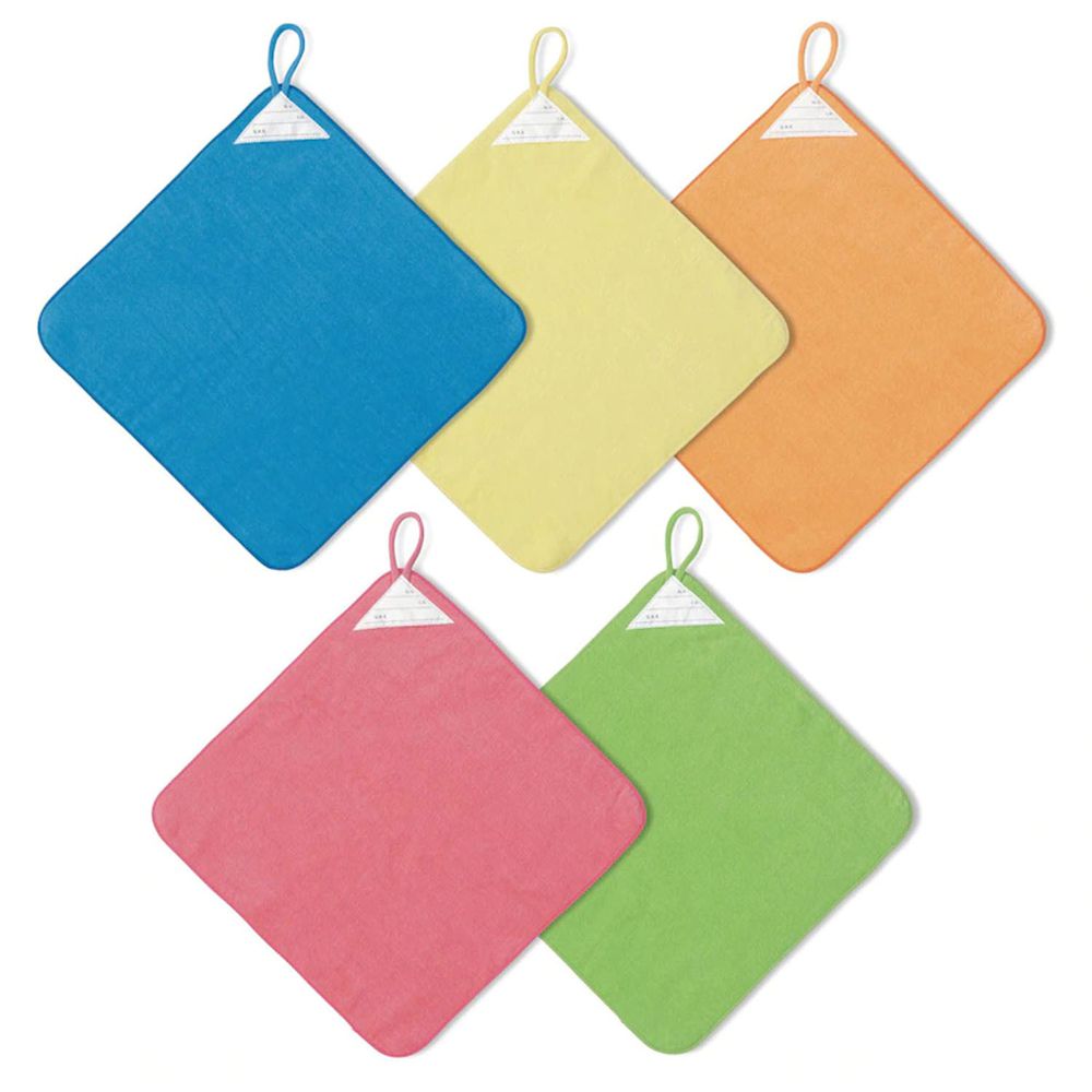 日本千趣會 - 吸水擦手巾/手帕五件組-藍黃橘粉綠