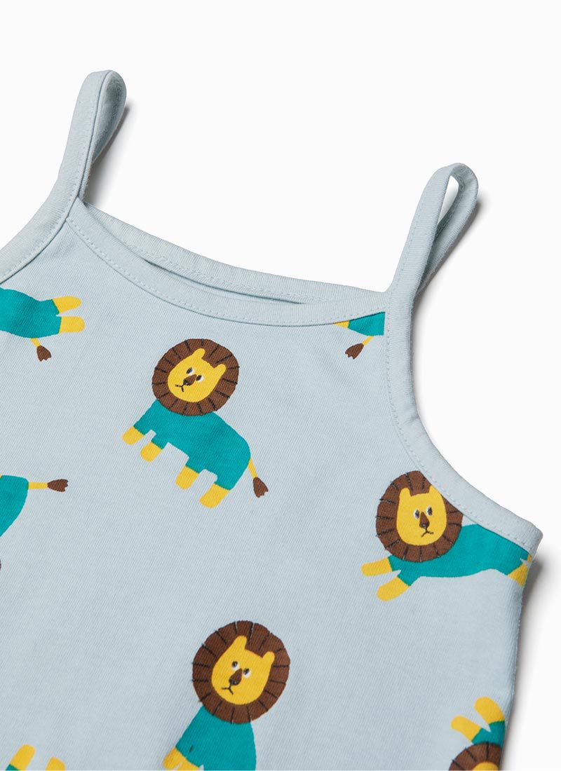 韓國 OZKIZ - 獅子好朋友細肩帶洋裝-湖藍