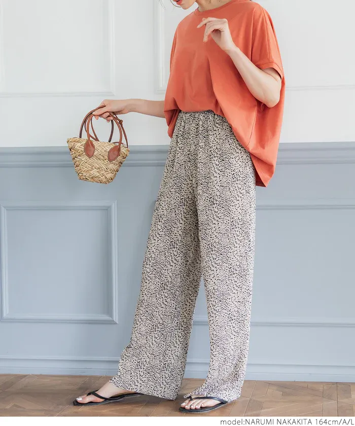 日本 COCA - 透氣印花修身寬褲-豹紋