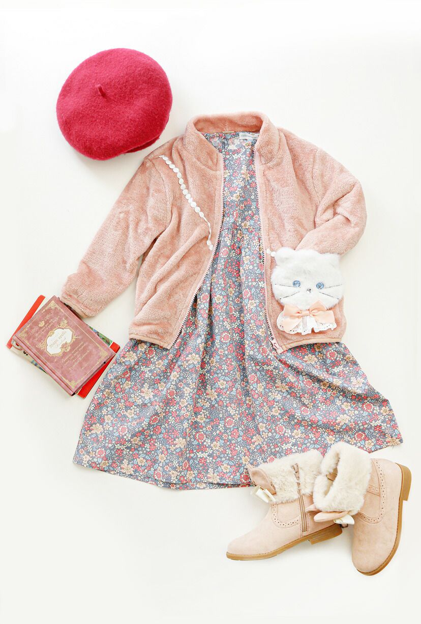 日本 Catherine Cottage - 嬌貴貓咪口袋休閒抓絨外套-蜜桃粉