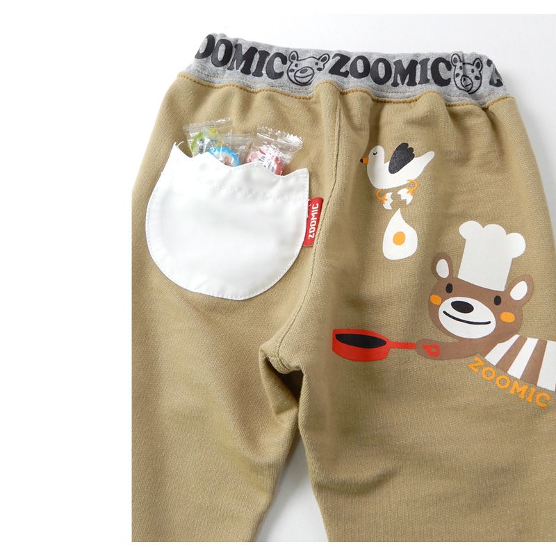 日本 ZOOLAND - 動物印花長褲-煎蛋廚師小熊-藍