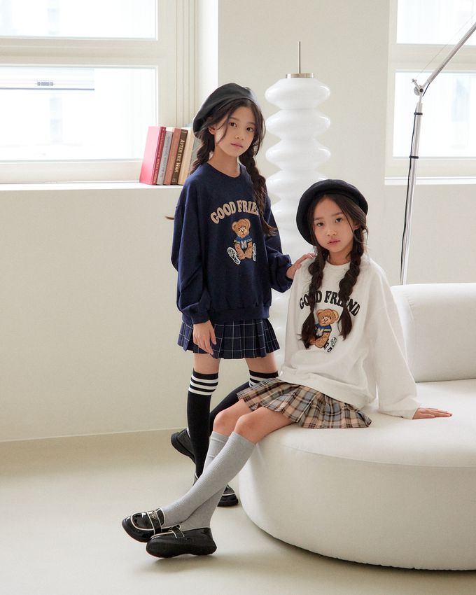 韓國 sm2 - 玩偶熊熊印長袖大學T-深藍