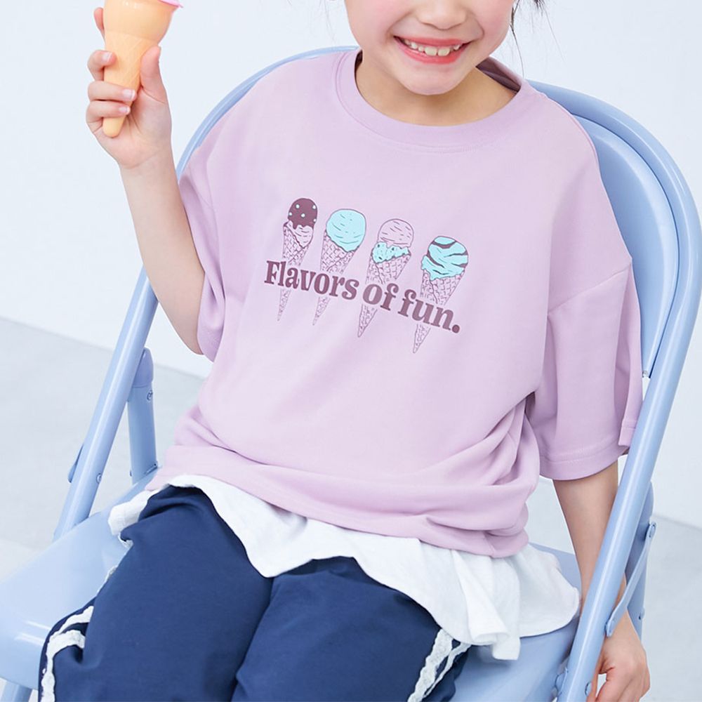 涼感速乾網眼 女孩短袖上衣-甜筒排列-霧粉紅