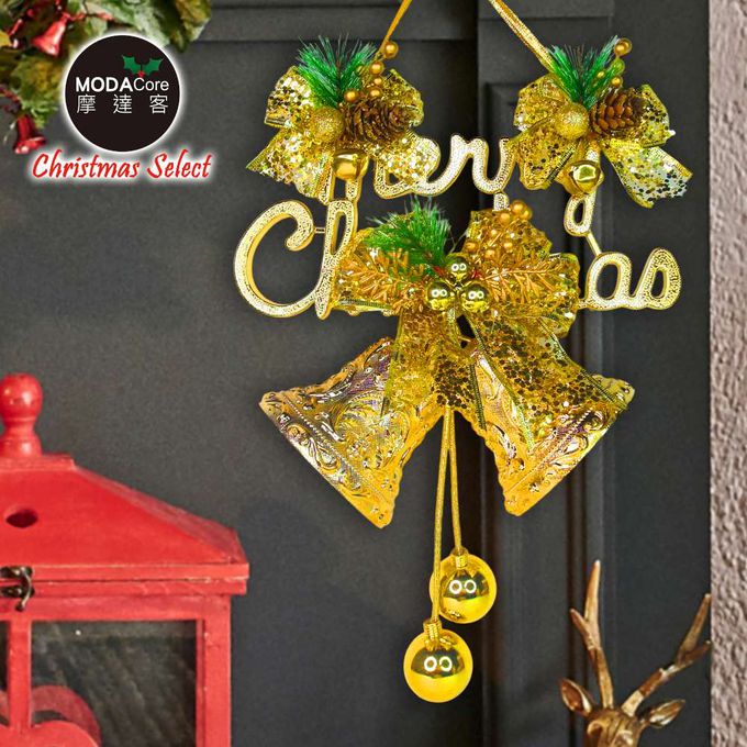 MODACore 摩達客 - 摩達客台製精緻12吋聖誕快樂英文字牌雙鐘吊飾-燦金系（歐美外銷人氣品）