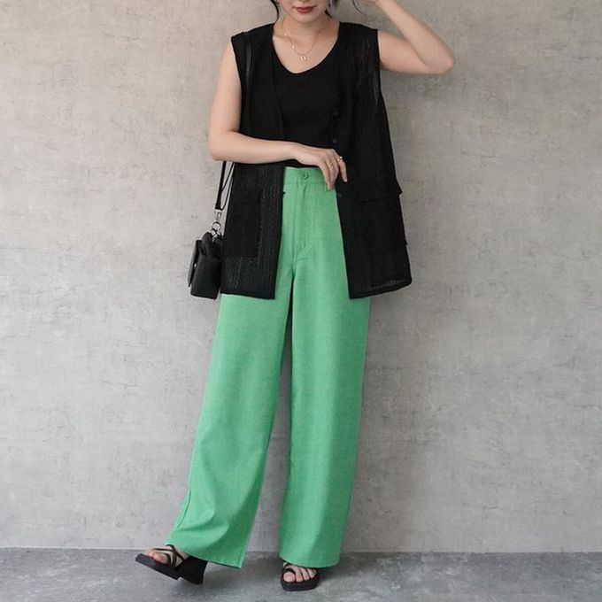 日本女裝代購 - 接觸涼感 腳長效果抗皺休閒寬褲-黑