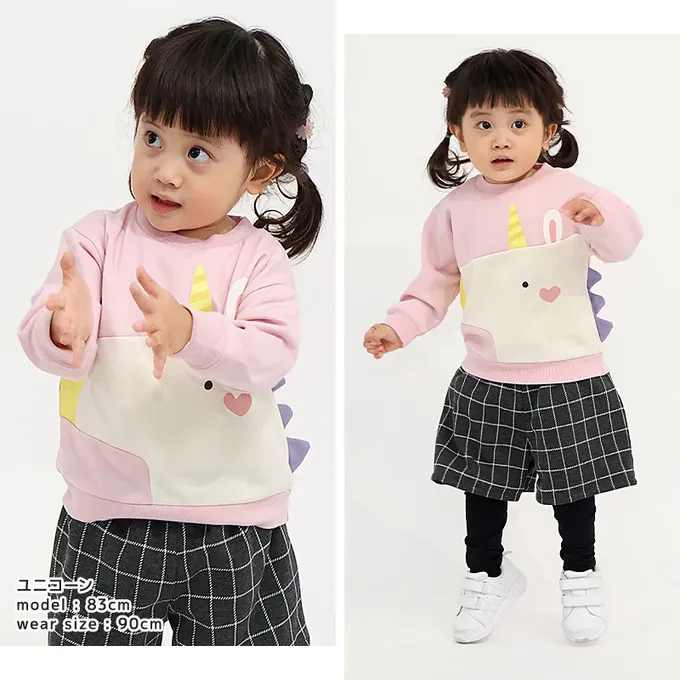 日本 ZOOLAND - 裏起毛 可愛立體動物長袖上衣-獨角獸-粉紅