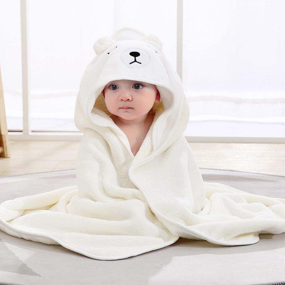Vanibaby - 【Vanibaby】連帽嬰兒浴巾 動物造型 吸水珊瑚絨-白熊