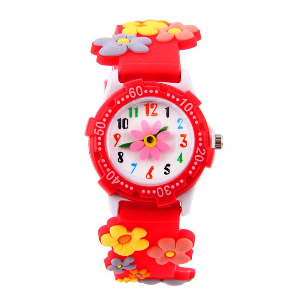 3D立體卡通兒童手錶-可旋轉錶圈-紅色花朵