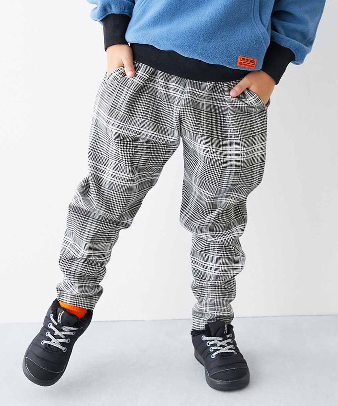 日本 devirock - RICH WARM 刷毛保暖哈倫寬鬆長褲-細格紋-黑