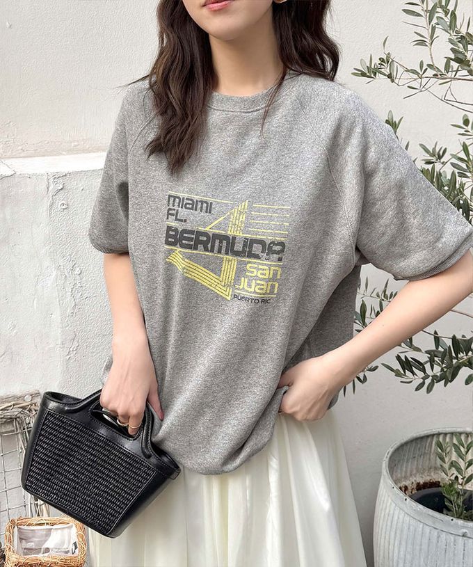 日本 Classical Elf - 前後2way復古標語印花五分袖上衣-炭灰