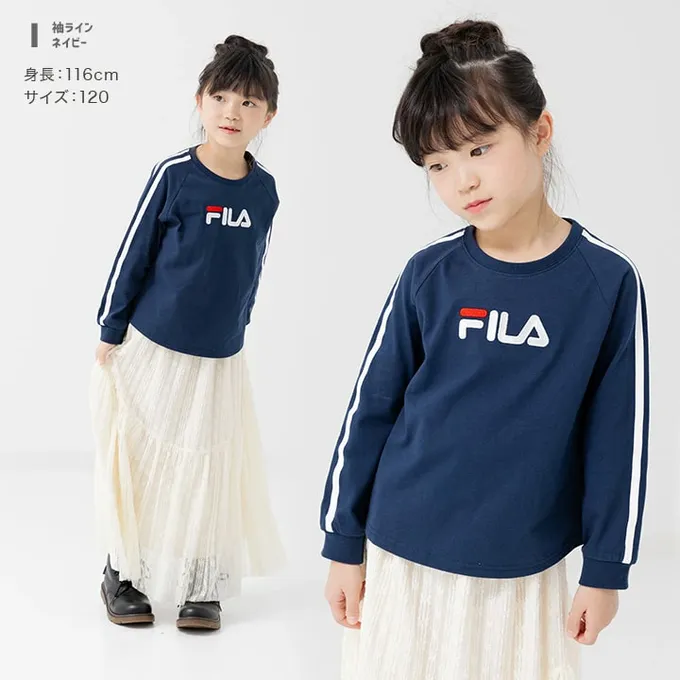 日本 Chil2 - FILA聯名 品牌刺繡長袖上衣-袖子撞色-白X酒紅