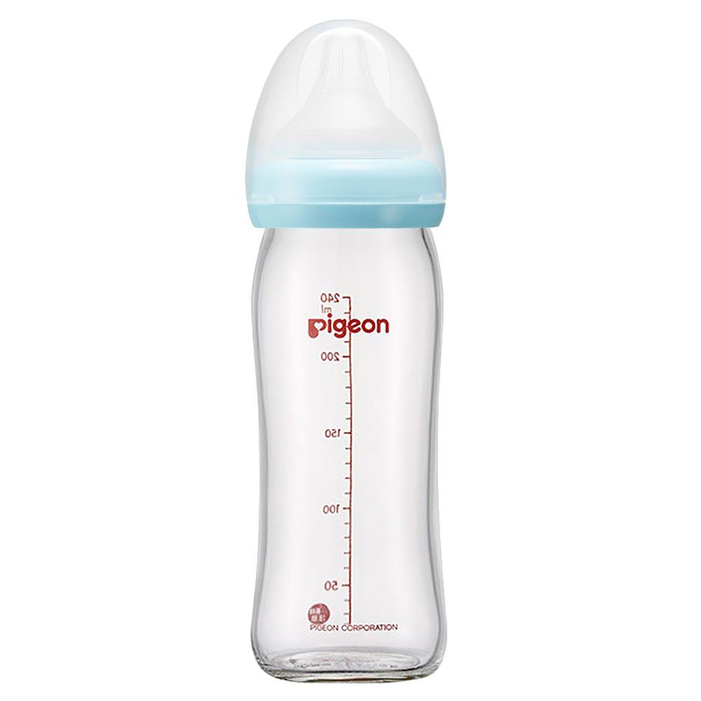 貝親 Pigeon - 母乳實感寬口玻璃奶瓶【天使藍240ml】