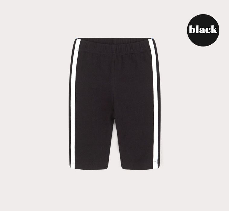 韓國 HEJMINI - 側邊條紋5分內搭褲-黑