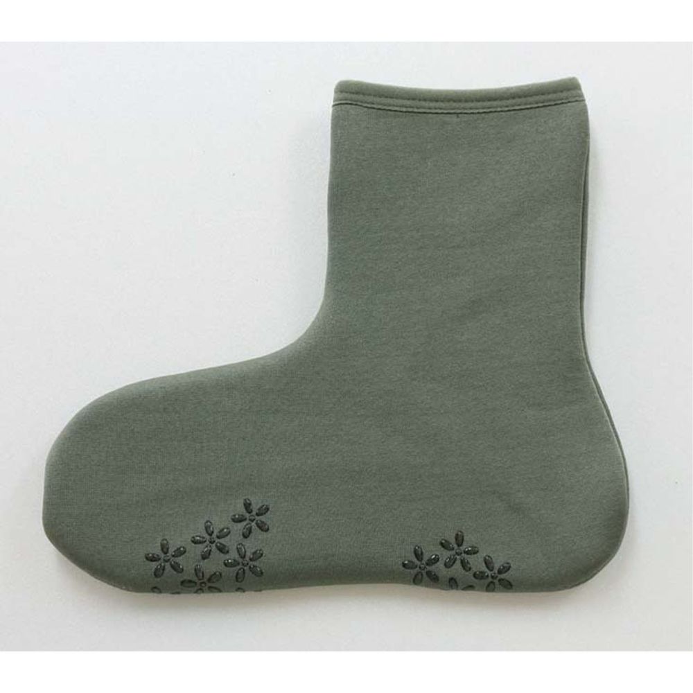 日本丸和 - 雙層機能裏起毛防滑室內襪-素色-墨綠 (21-25cm)-短筒