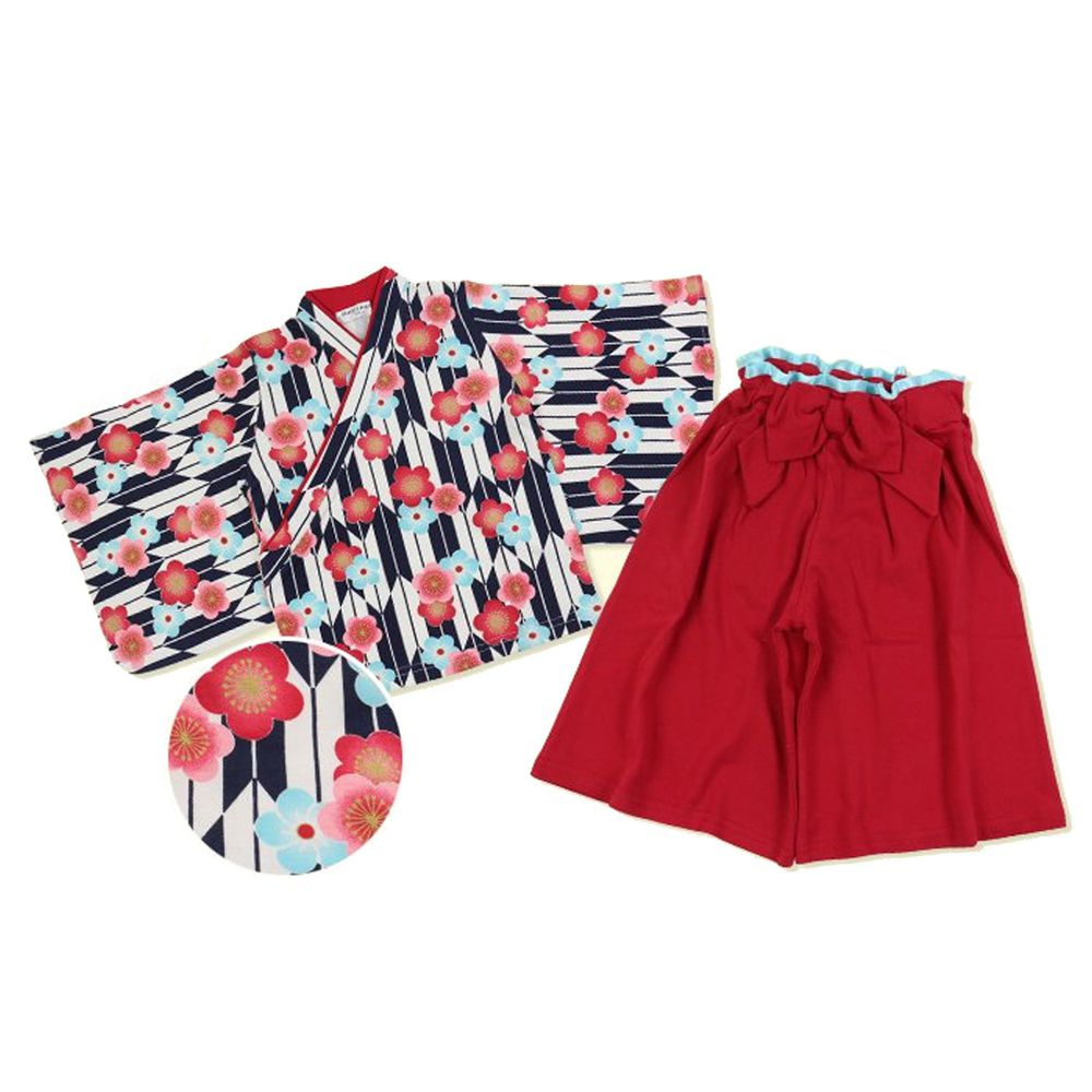 日本服飾代購 - 純棉日本傳統袴 和服(兩件式)-箭羽-紅