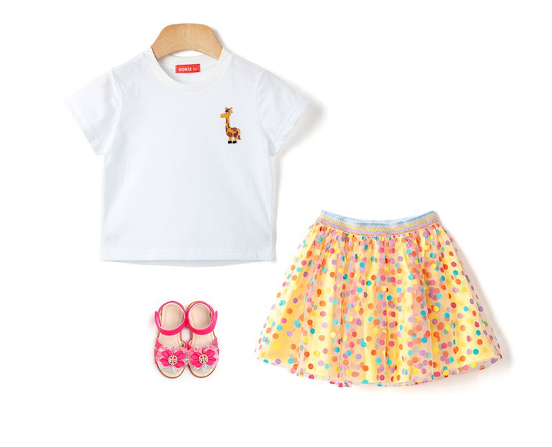 韓國 OZKIZ - 彩虹點點網紗裙-橘