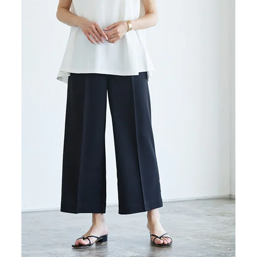 日本 Pierrot - 熱銷定番 打褶修身西裝寬褲-淺灰杏