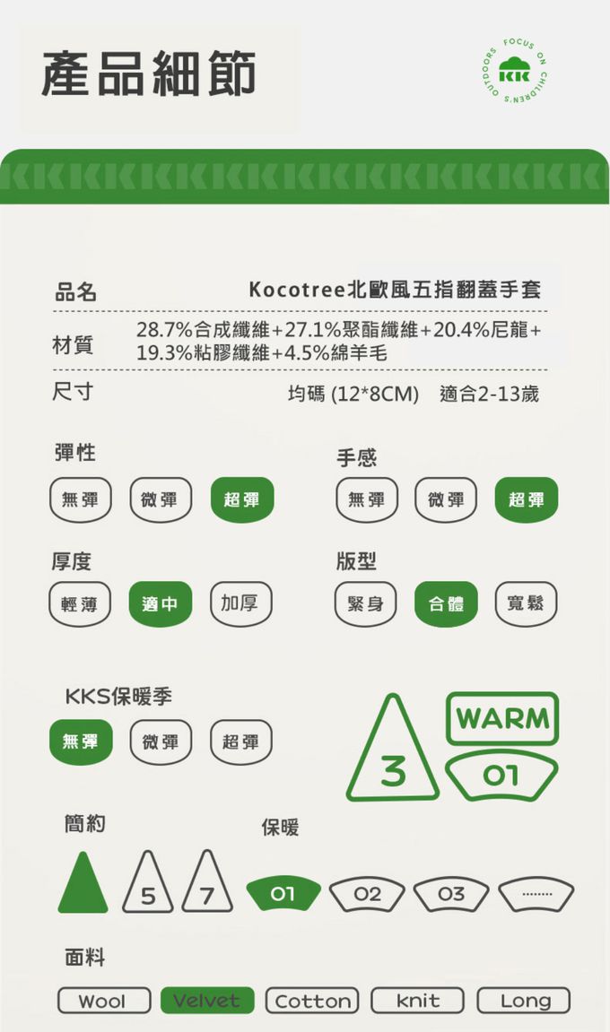 kocotree - 北歐風五指翻蓋手套-均碼 (咖啡)