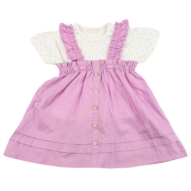 akachan honpo - 短袖上衣+洋裝-有肩釦-粉紅色