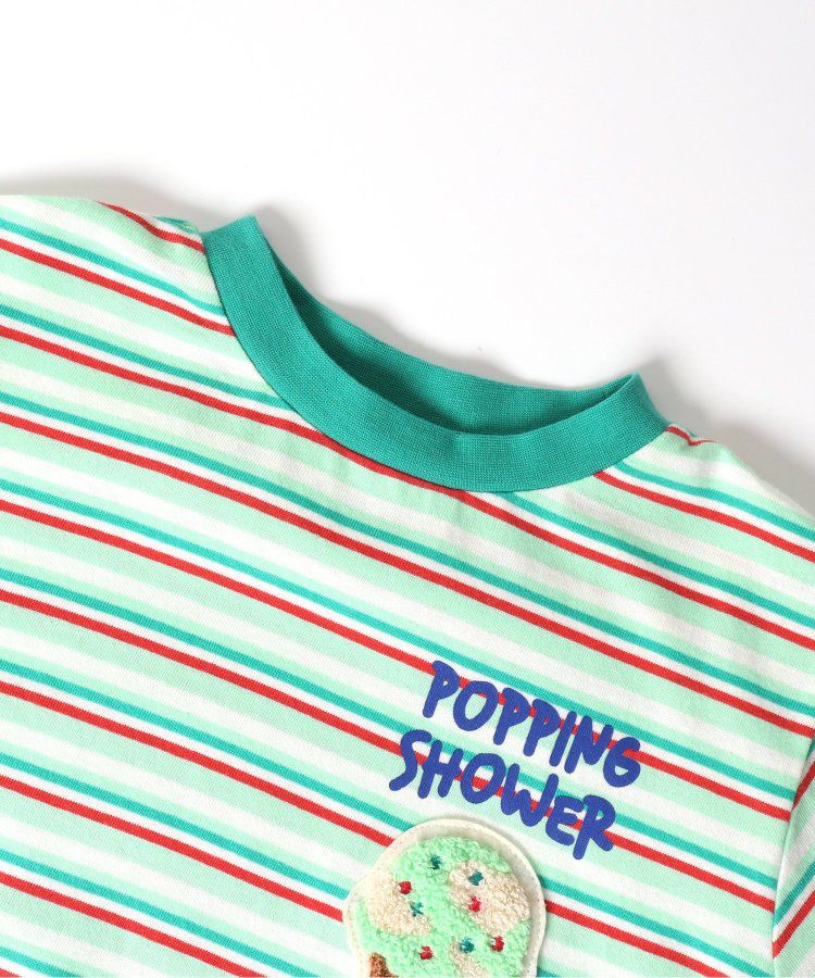 日本 BREEZE - 31冰淇淋聯名 條紋短袖上衣-甜筒刺繡-黑白