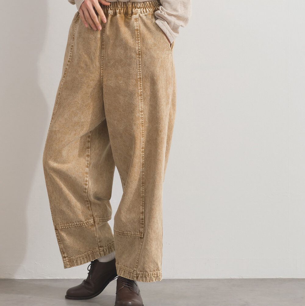 復古刷色感寬鬆丹寧繭型褲-焦糖棕