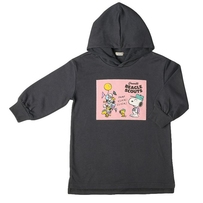 akachan honpo - 連帽洋裝-史努比-深灰色