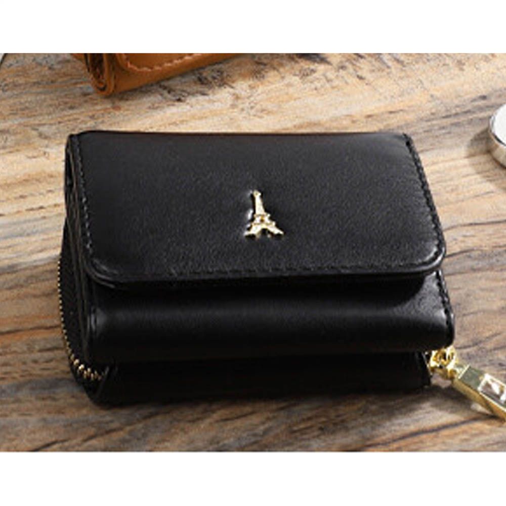 巴黎鐵塔三折輕巧迷你短夾-黑