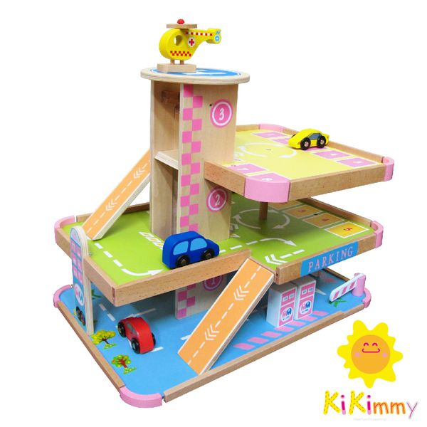 Kikimmy - 木製豪華立體停車場玩具組-46x31x37.5cm