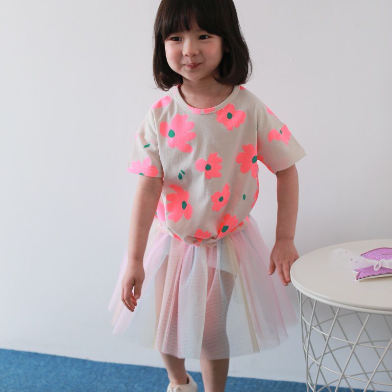 韓國 Coco Rabbit - 彩虹漸層網紗褲裙-粉紅