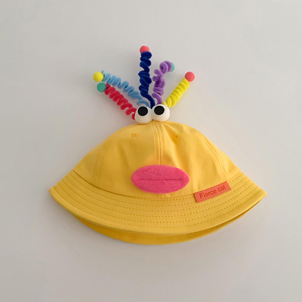 兒童防曬遮陽漁夫帽-童趣臉臉-黃色 (48-50CM)