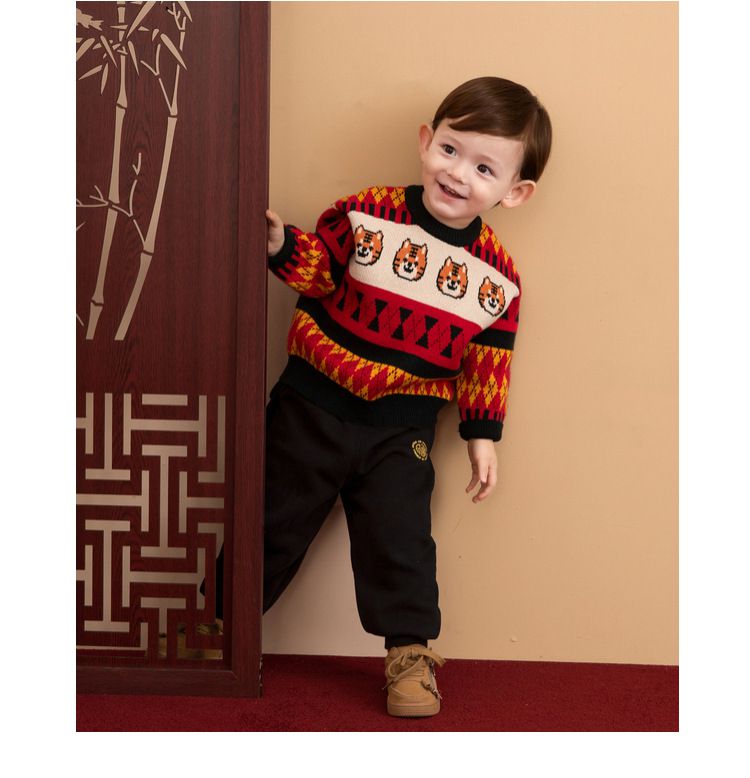 節慶針織毛衣-紅綠菱形格紋