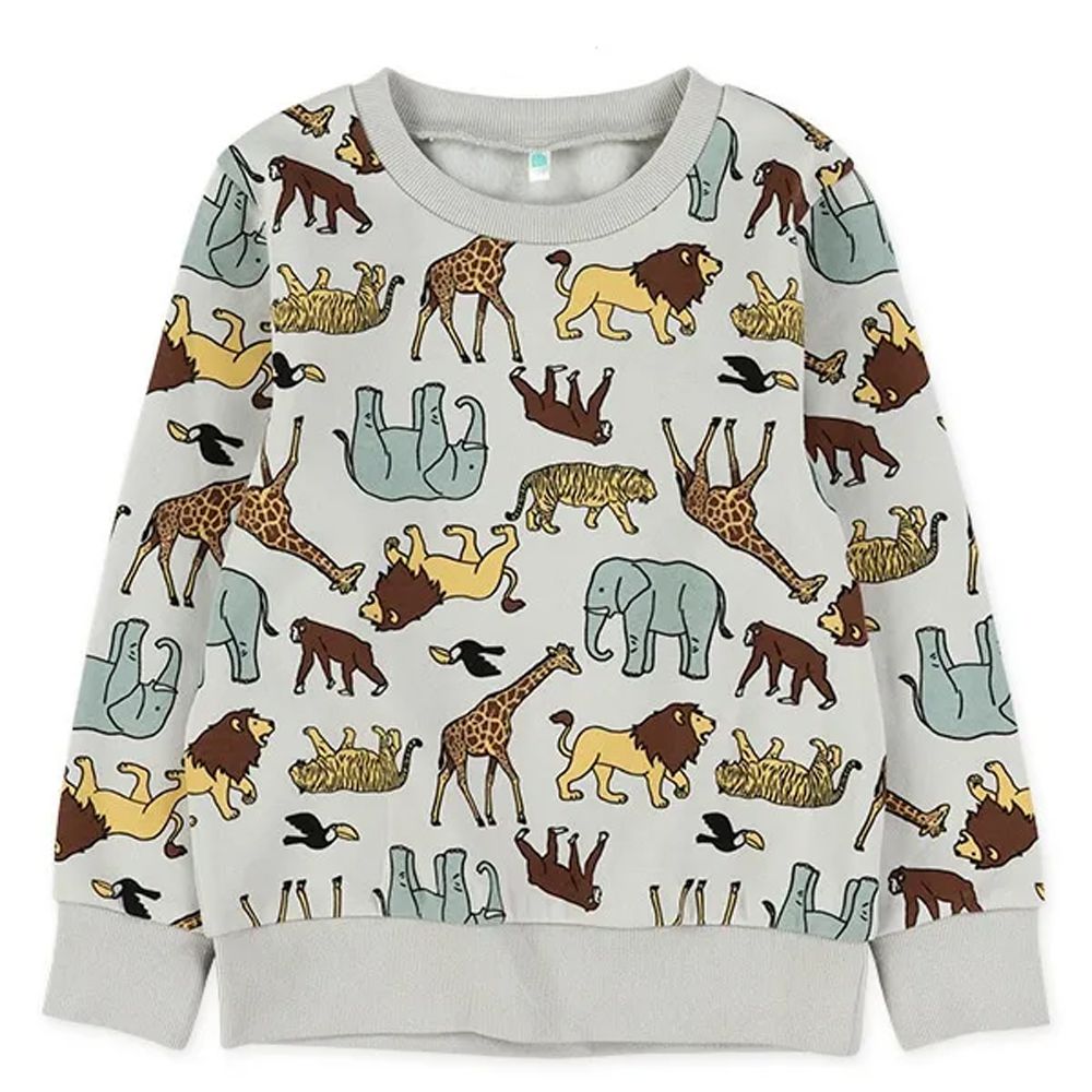 裏起毛 動物印花保暖長袖上衣-淺灰