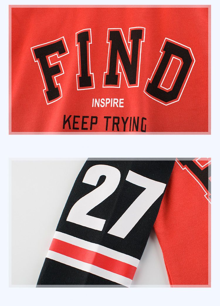 純棉長袖上衣-find字母-紅色x黑色