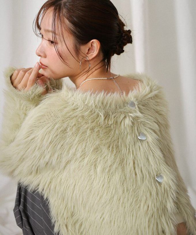 日本 Bab - 奢華毛海愛心扣前後2way開襟衫-長版-淺灰