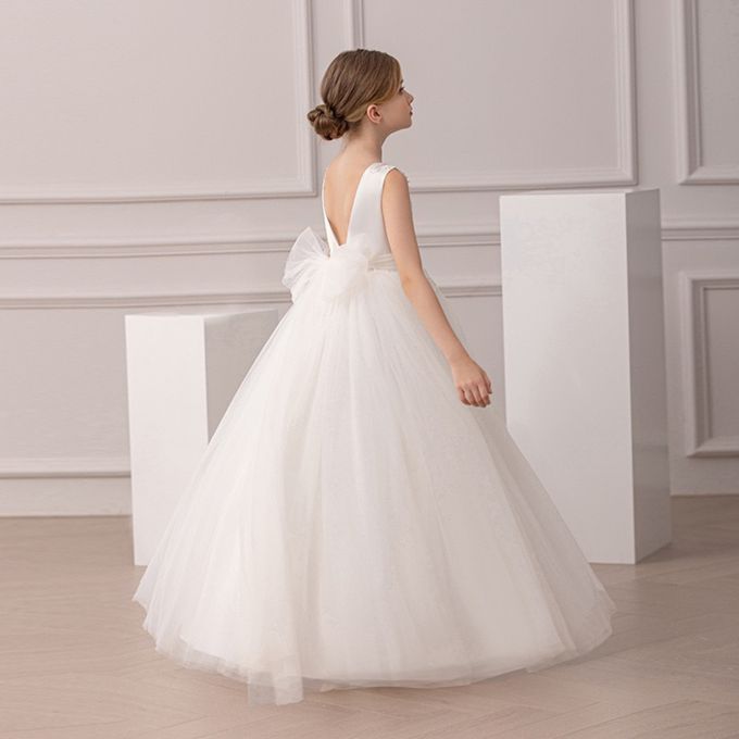 love, charlotte - 歐美系柔美精緻繡花珠片紗裙無袖長禮服 - 白色