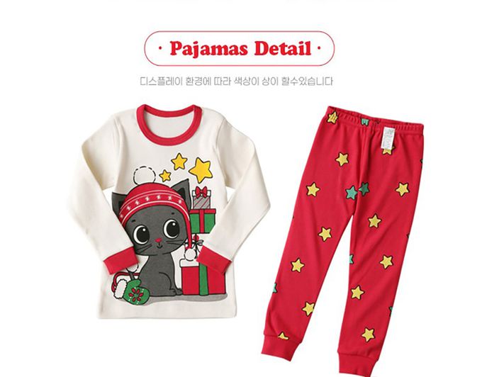 正韓 Puco - 超優質嬰幼兒/兒童長袖100% 有機純棉家居服/睡衣-聖誕貓貓
