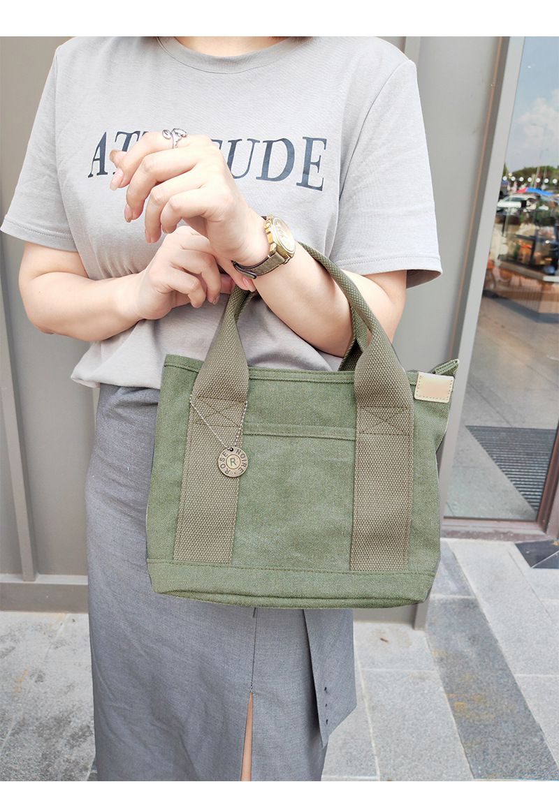 加厚大容量帆布手提包/便當袋-拉鍊款-深藍色 (21x15x23cm)