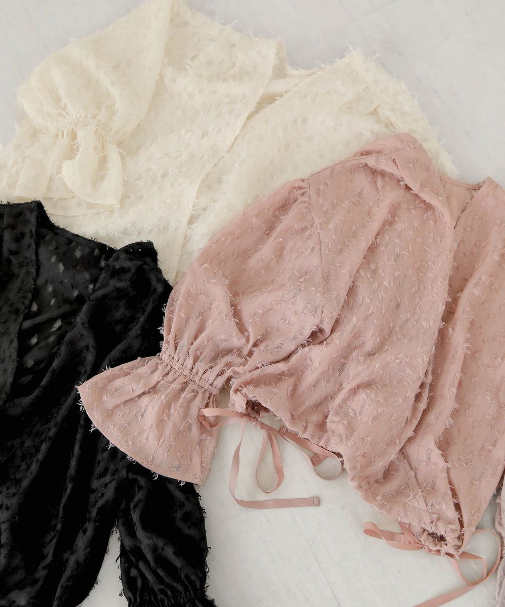 日本 Bab - 2WAY透感抽鬚糖果袖上衣-淺粉