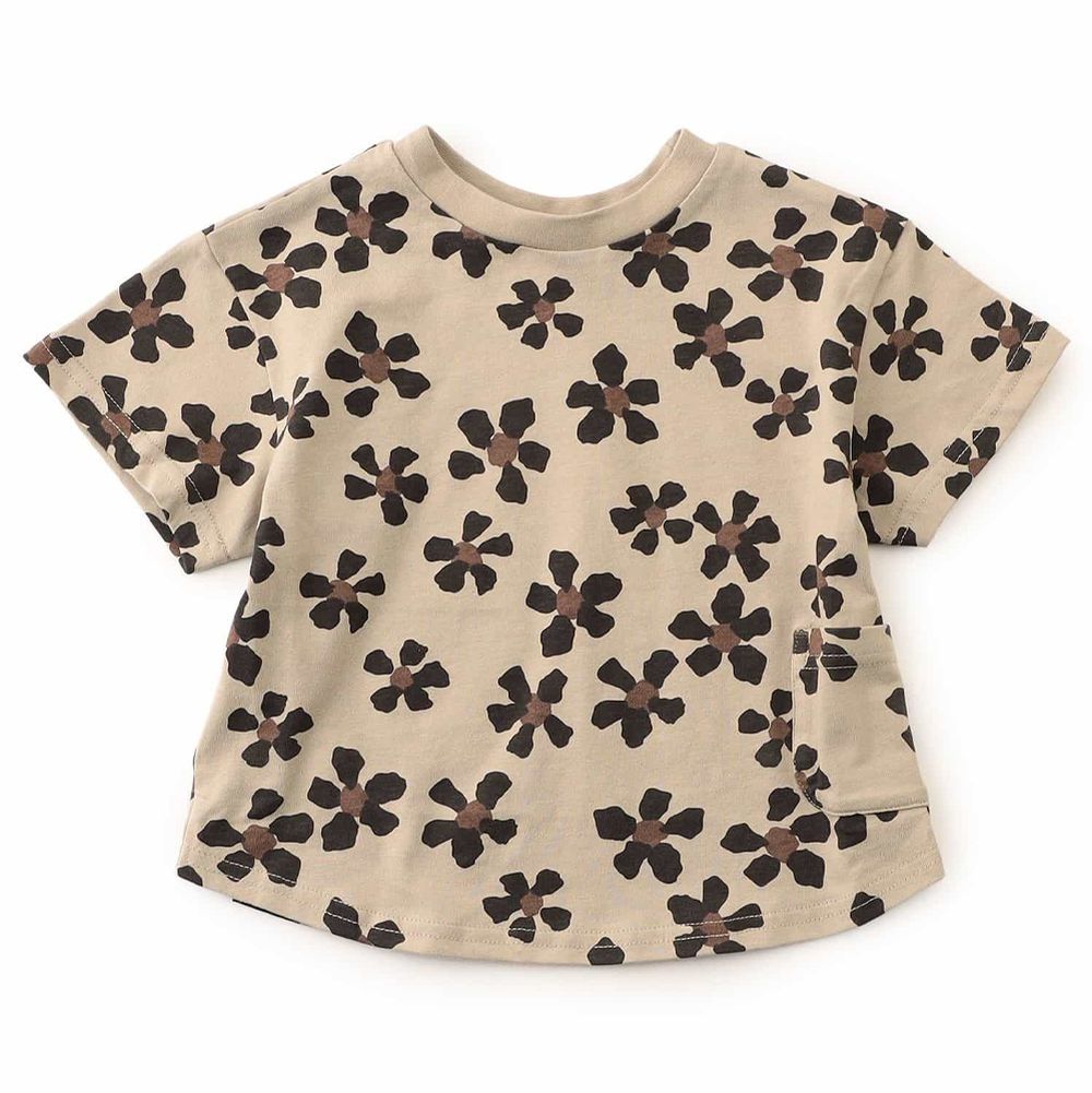 超人氣 正反OK！短袖上衣-花朵-卡其