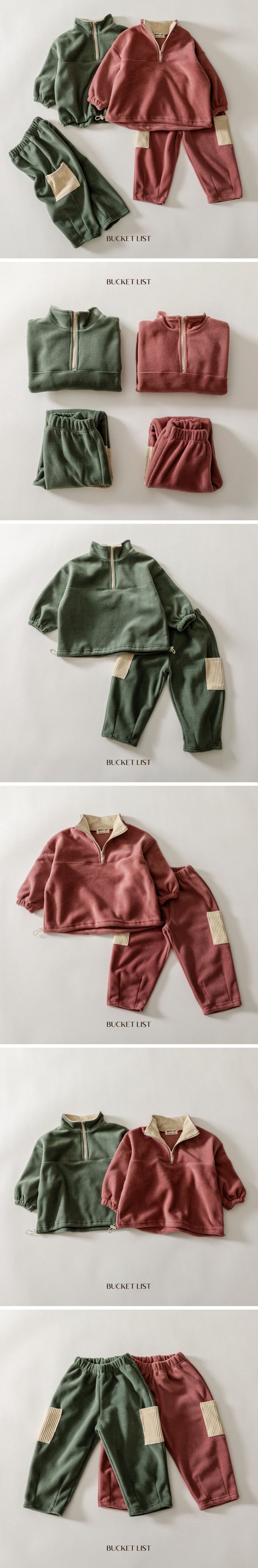 韓國 BUCKET LIST - (兩件式)簡單休閒搖粒絨套裝-玫瑰粉