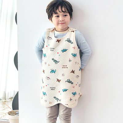 韓國 Maykids - 保暖三層絎縫棉防踢被-恐龍探險-米