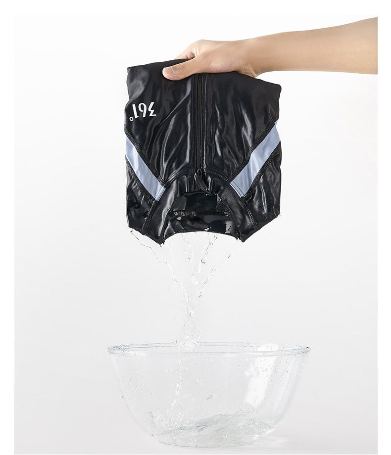 361° - 運動風拼色短袖連身五分褲泳衣-深藍+橘