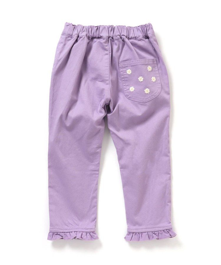 日本 apres les cours - 雛菊刺繡口袋下擺荷葉休閒九分褲-丹寧藍